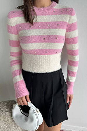 Kadın Taş Detaylı Crop Top Bluz