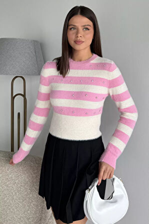 Kadın Taş Detaylı Crop Top Bluz