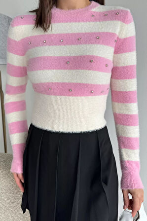 Kadın Taş Detaylı Crop Top Bluz