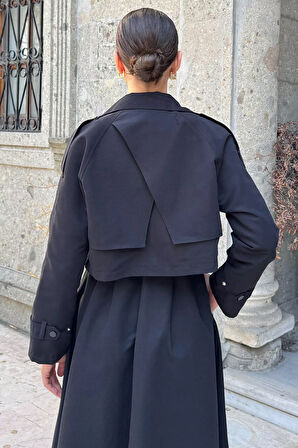 Kadın Trenç Kumaş Ceket Elbise İkili Takım