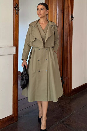 Kadın Trenç Kumaş Ceket Elbise İkili Takım