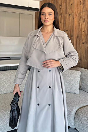 Kadın Trenç Kumaş Ceket Elbise İkili Takım