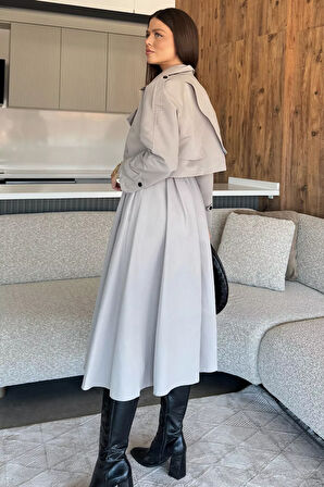 Kadın Trenç Kumaş Ceket Elbise İkili Takım