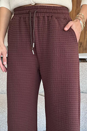 Desenli Bel Lastikli Kadın Palazzo Pantolon