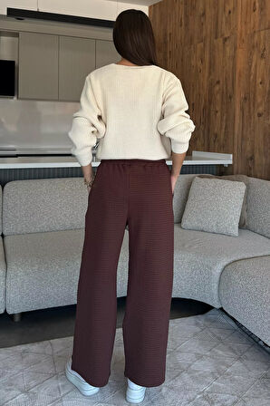 Desenli Bel Lastikli Kadın Palazzo Pantolon