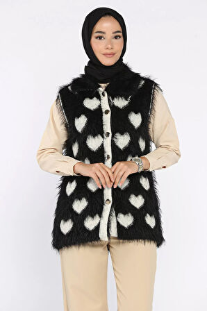 Kadın Kalpli Sakallı Triko Yelek (s-m-l Uyumludur)