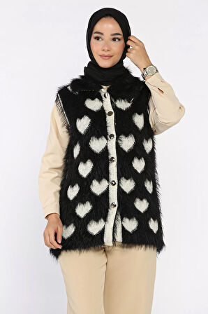 Kadın Kalpli Sakallı Triko Yelek (s-m-l Uyumludur)