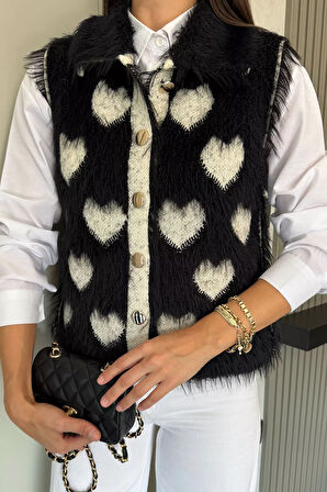 Sakallı Kalpli Kadın Triko Yelek (s-m-l Uyumludur)