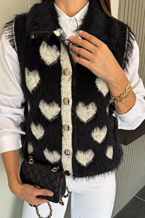 Sakallı Kalpli Kadın Triko Yelek (s-m-l Uyumludur)