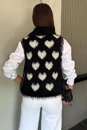 Sakallı Kalpli Kadın Triko Yelek (s-m-l Uyumludur)