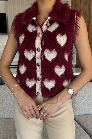 Sakallı Kalpli Kadın Triko Yelek (s-m-l Uyumludur)