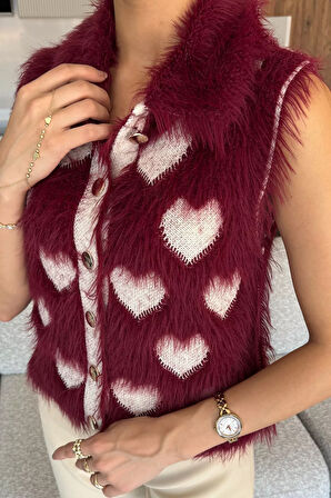 Sakallı Kalpli Kadın Triko Yelek (s-m-l Uyumludur)