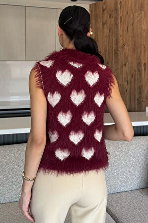 Sakallı Kalpli Kadın Triko Yelek (s-m-l Uyumludur)