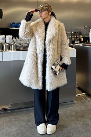 Kadın Astarlı Kürklü Uzun Mont