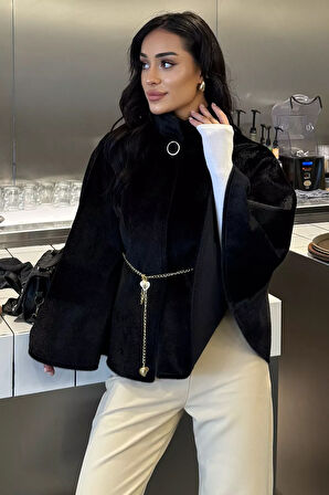 Kadın Su Fırçalı Kaşe Panço