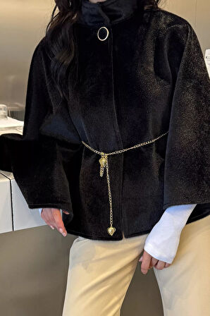 Kadın Su Fırçalı Kaşe Panço