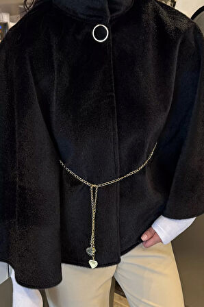 Kadın Su Fırçalı Kaşe Panço