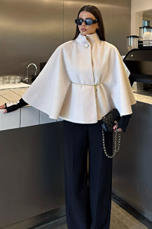 Kadın Su Fırçalı Kaşe Panço