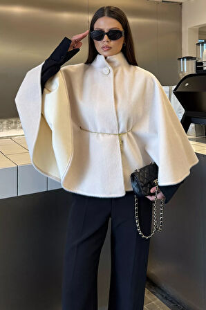 Kadın Su Fırçalı Kaşe Panço