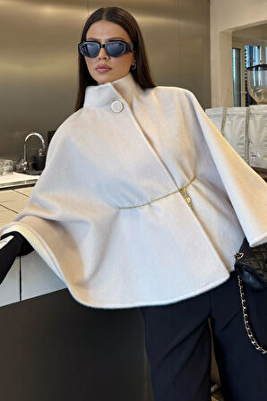 Kadın Su Fırçalı Kaşe Panço