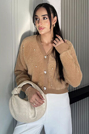 Kadın Taşlı Yumoş Triko Ceket (s-m-l-xl Beden Uyumludur.)