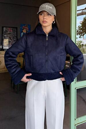 İçi Peluşlu Kadın Nubuk Mont