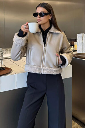 İçi Peluşlu Kadın Suni Deri Mont