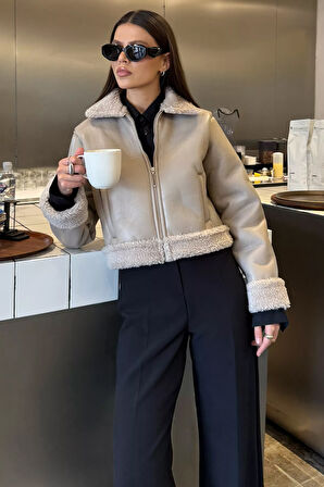 İçi Peluşlu Kadın Suni Deri Mont