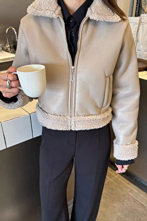 İçi Peluşlu Kadın Suni Deri Mont