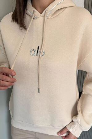 Kadın Kapüşonlu Baskılı Şardonlu Sweatshirt