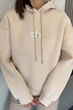 Kadın Kapüşonlu Baskılı Şardonlu Sweatshirt