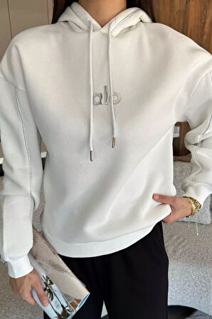 Kadın Kapüşonlu Baskılı Şardonlu Sweatshirt