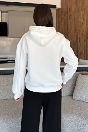 Kadın Kapüşonlu Baskılı Şardonlu Sweatshirt