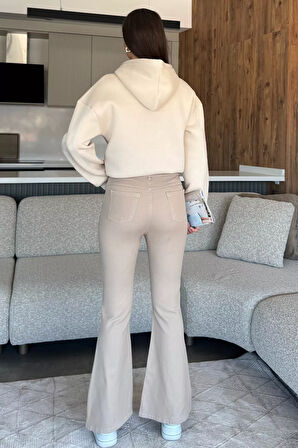 İspanyol Paça Likralı Kadın Gabardin Pantolon