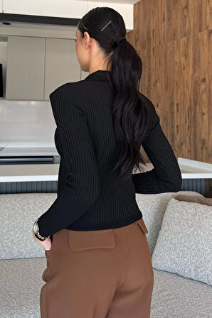 Kadın Polo Yaka Gold Düğmeli Triko Hırka (s-m-l Beden Uyumludur.)