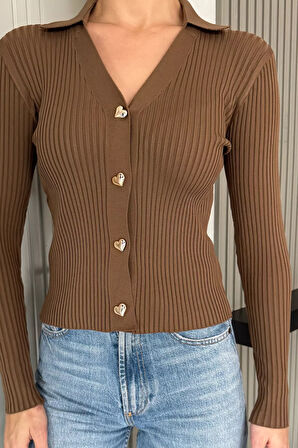 Kadın Polo Yaka Gold Düğmeli Triko Hırka (s-m-l Beden Uyumludur.)