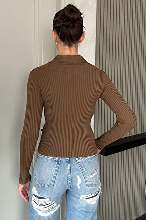 Kadın Polo Yaka Gold Düğmeli Triko Hırka (s-m-l Beden Uyumludur.)