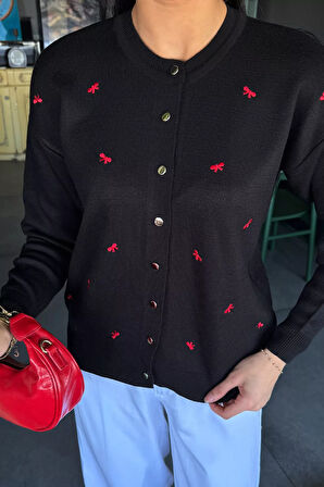 Kadın Fiyonk Nakışlı Triko Hırka