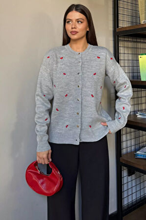 Kadın Fiyonk Nakışlı Triko Hırka