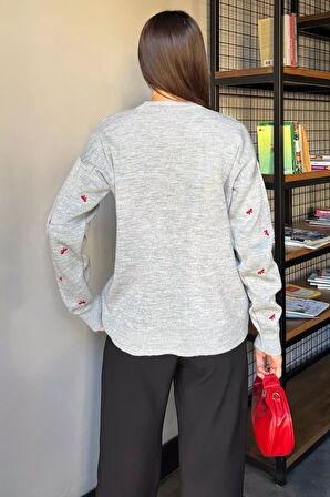 Kadın Fiyonk Nakışlı Triko Hırka