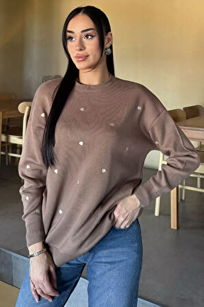 Kadın Kalp Nakışlı Triko Kazak