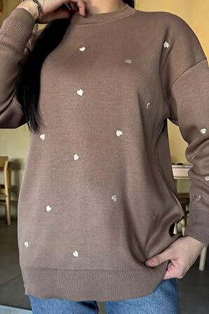 Kadın Kalp Nakışlı Triko Kazak