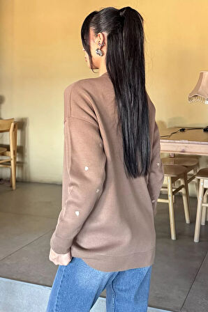 Kadın Kalp Nakışlı Triko Kazak