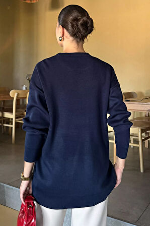 Kalp Nakışlı Kadın Triko Kazak