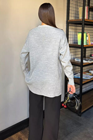 Kalp Nakışlı Kadın Triko Kazak