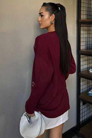 Kalp Nakışlı Kadın Triko Kazak