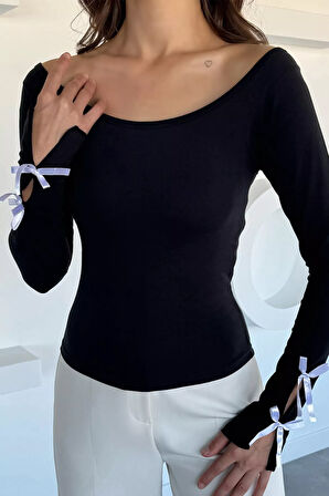 Kadın Kol Ucu Fiyonk Detaylı Likralı Bluz