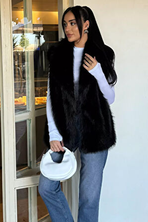 Kadın İç Astarlı Sakallı Kürklü Yelek (s-m-l-xl Beden Uyumludur.)