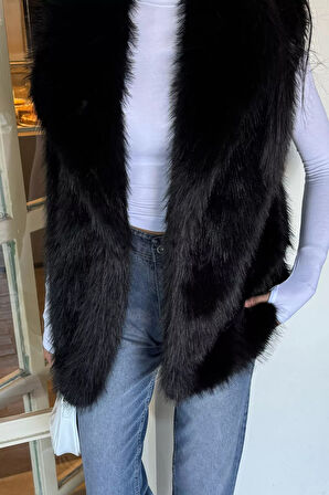 Kadın İç Astarlı Sakallı Kürklü Yelek (s-m-l-xl Beden Uyumludur.)