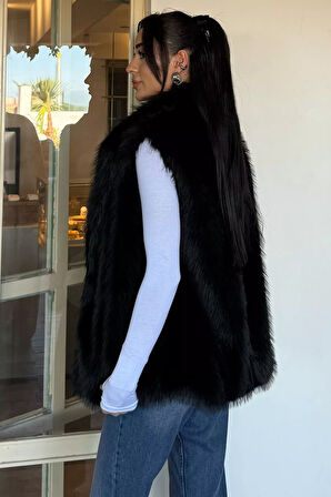 Kadın İç Astarlı Sakallı Kürklü Yelek (s-m-l-xl Beden Uyumludur.)